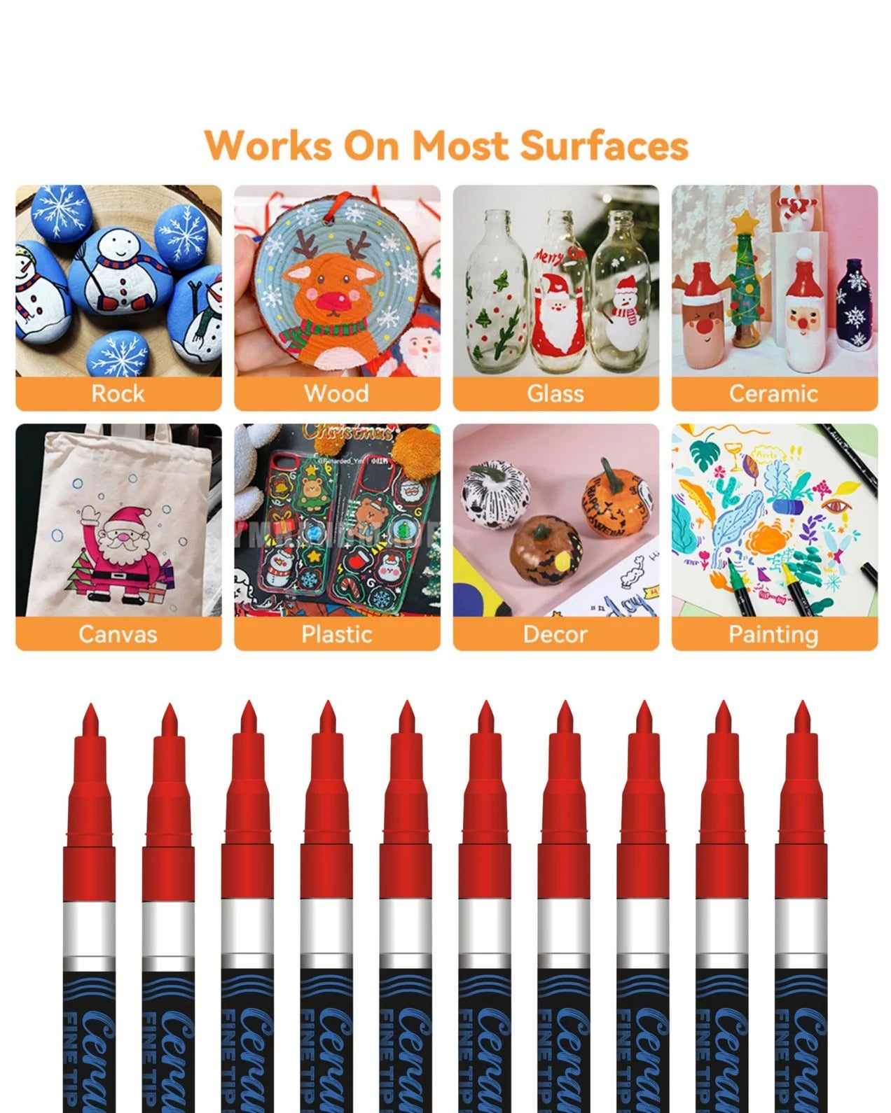 Fine Tip Ceramic Marker Set (10pcs) – Ideal for Ceramic Art, Smudge proof Ink  