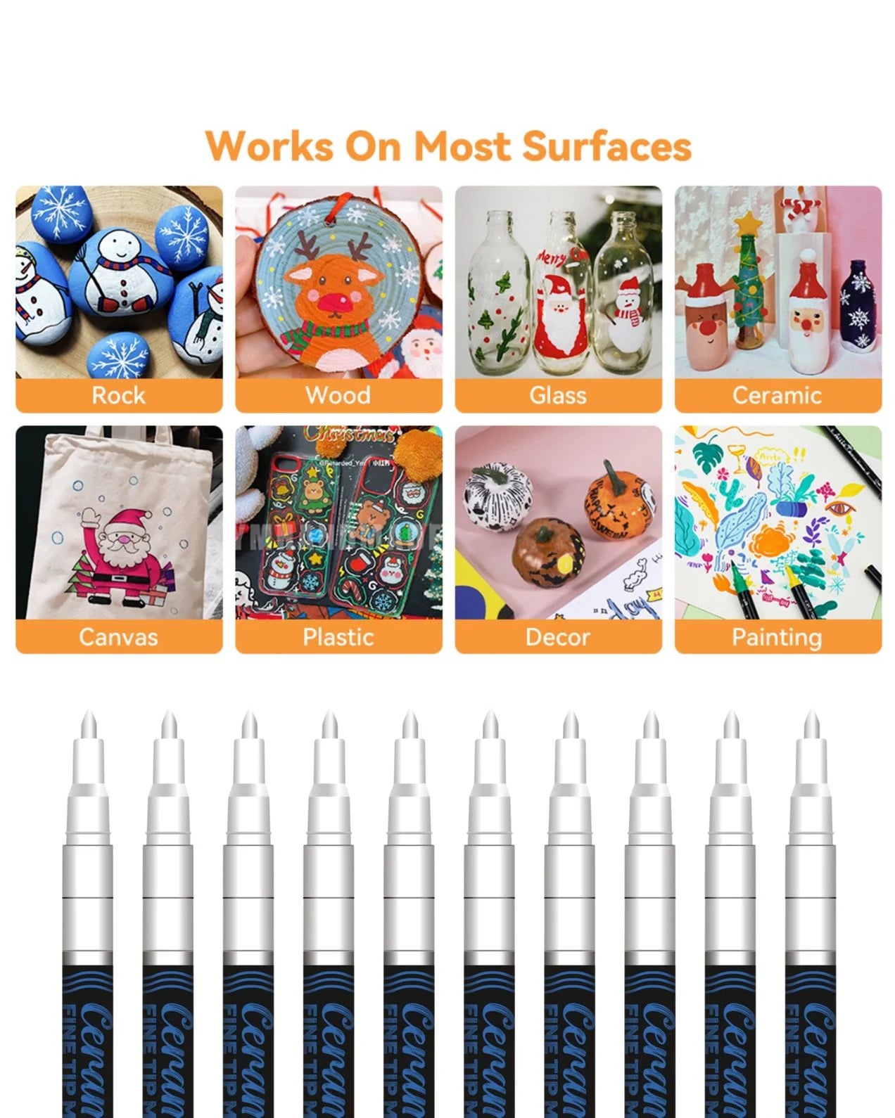 Fine Tip Ceramic Marker Set (10pcs) – Ideal for Ceramic Art, Smudge proof Ink  