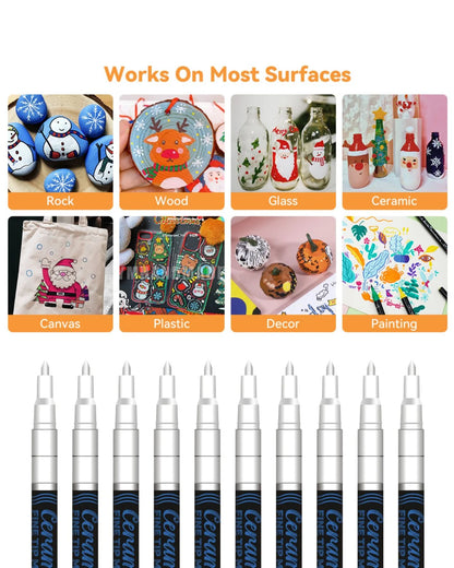 Fine Tip Ceramic Marker Set (10pcs) – Ideal for Ceramic Art, Smudge proof Ink  