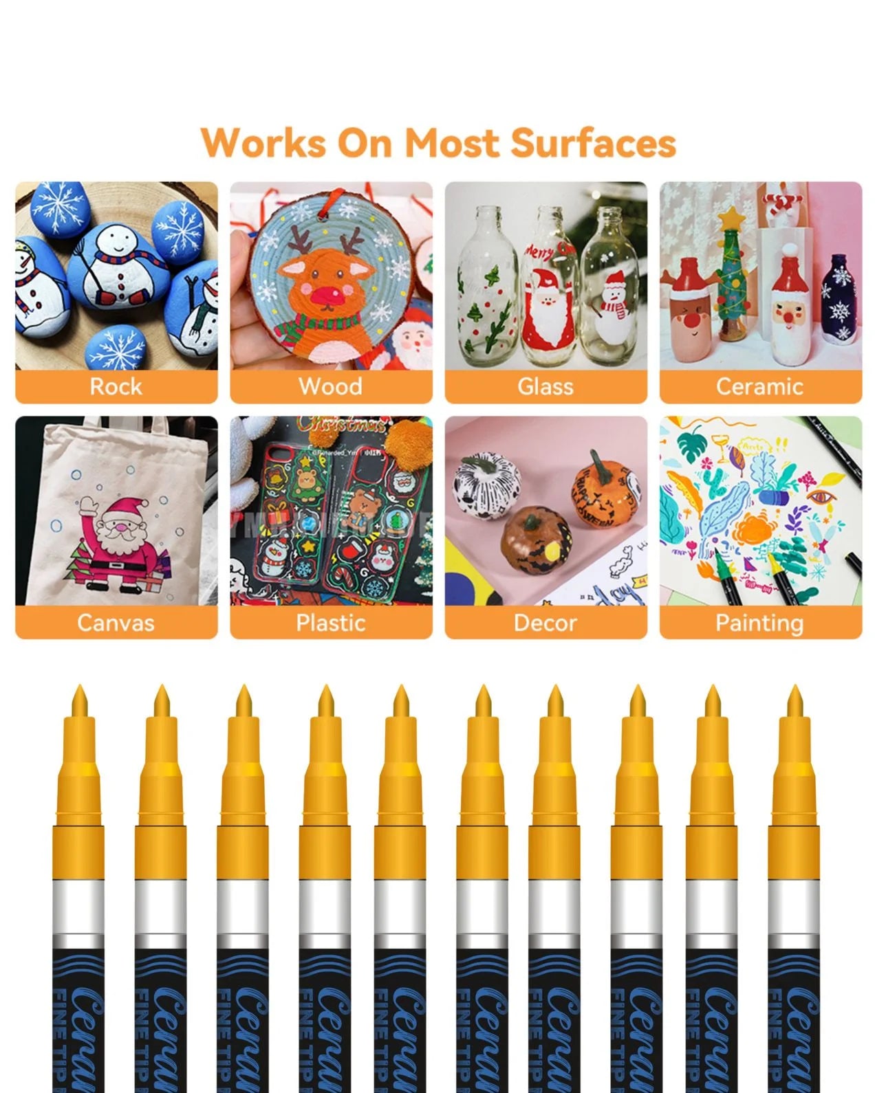 Fine Tip Ceramic Marker Set (10pcs) – Ideal for Ceramic Art, Smudge proof Ink  