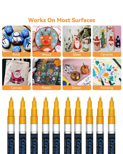 Fine Tip Ceramic Marker Set (10pcs) – Ideal for Ceramic Art, Smudge proof Ink  