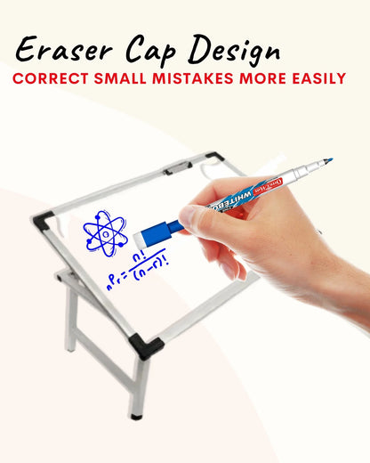 Fine Tip Whiteboard Marker with Duster (10pcs), Extra Precision, Bright Colours, Easy Wipe