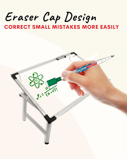 Fine Tip Whiteboard Marker with Duster (10pcs), Extra Precision, Bright Colours, Easy Wipe