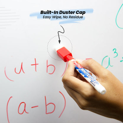 Fine Tip Whiteboard Marker with Duster (10pcs), Extra Precision, Bright Colours, Easy Wipe