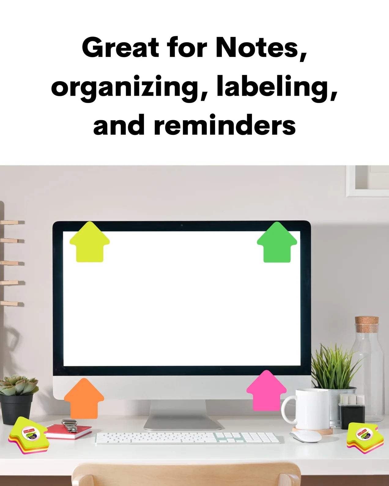 Multi-Shape Fluorescent Sticky Notes – 100 Sheets, Bright and Colourful Designs, Effective Note-Taking & Organizing