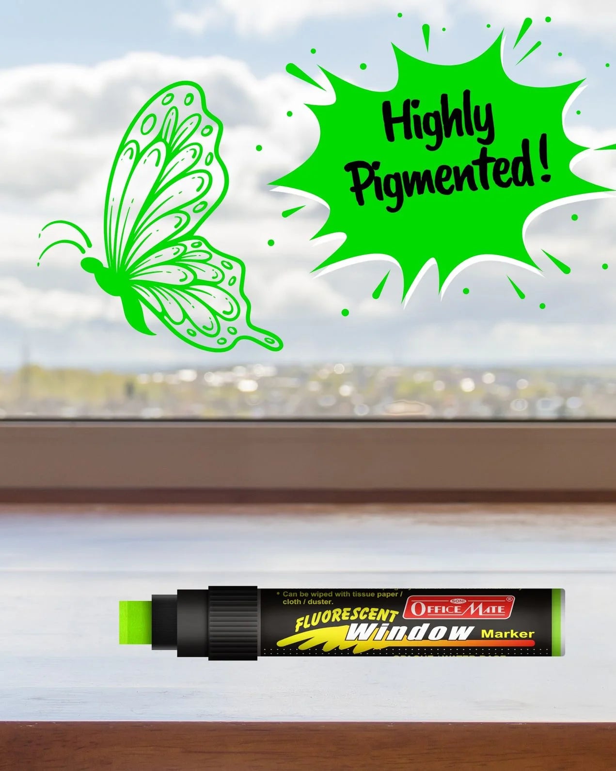 Jumbo Fluorescent Window/Chalk Marker (1pcs) Bold, Bright, Easy Erase