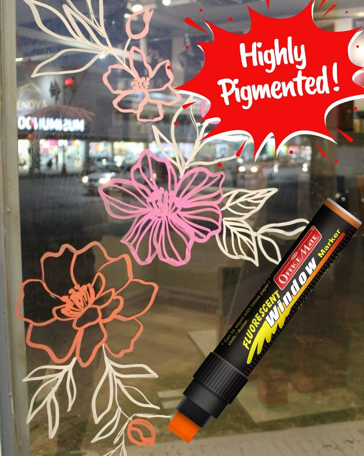 Jumbo Fluorescent Window/Chalk Marker (1pcs) Bold, Bright, Easy Erase