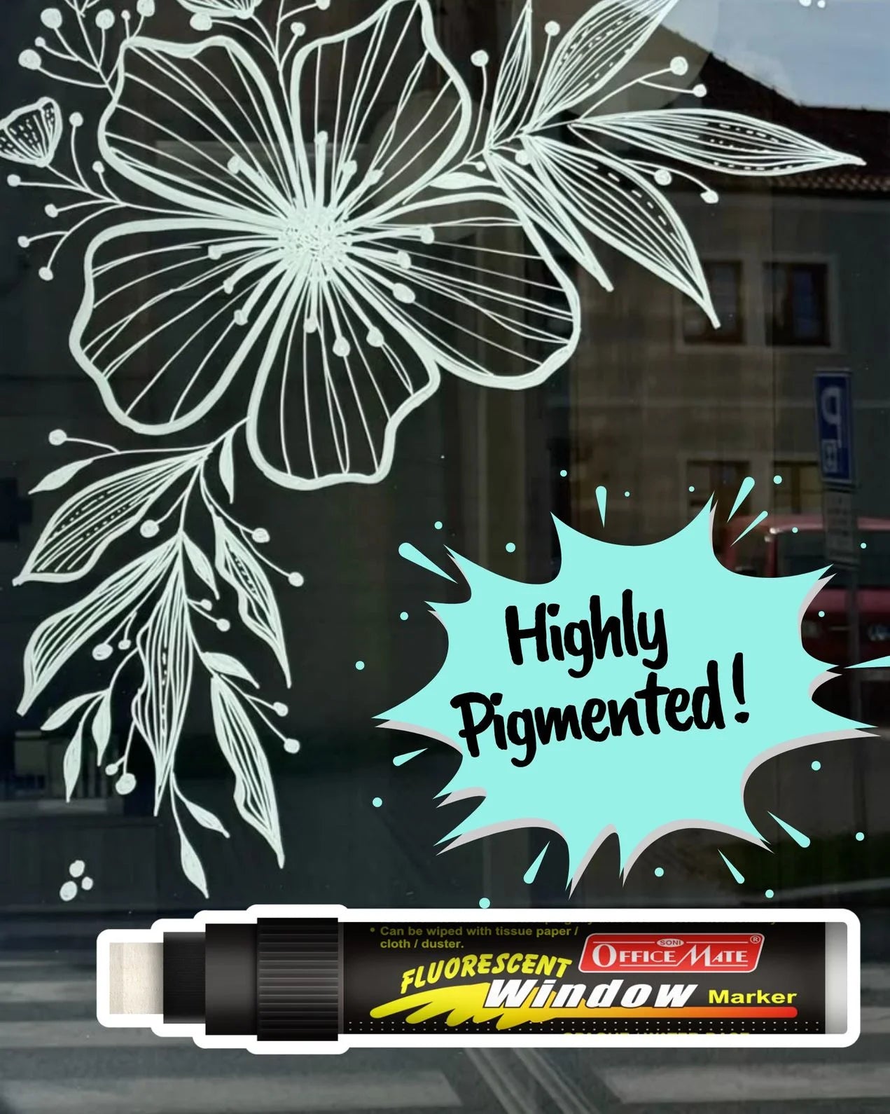 Jumbo Fluorescent Window/Chalk Marker (1pcs) Bold, Bright, Easy Erase