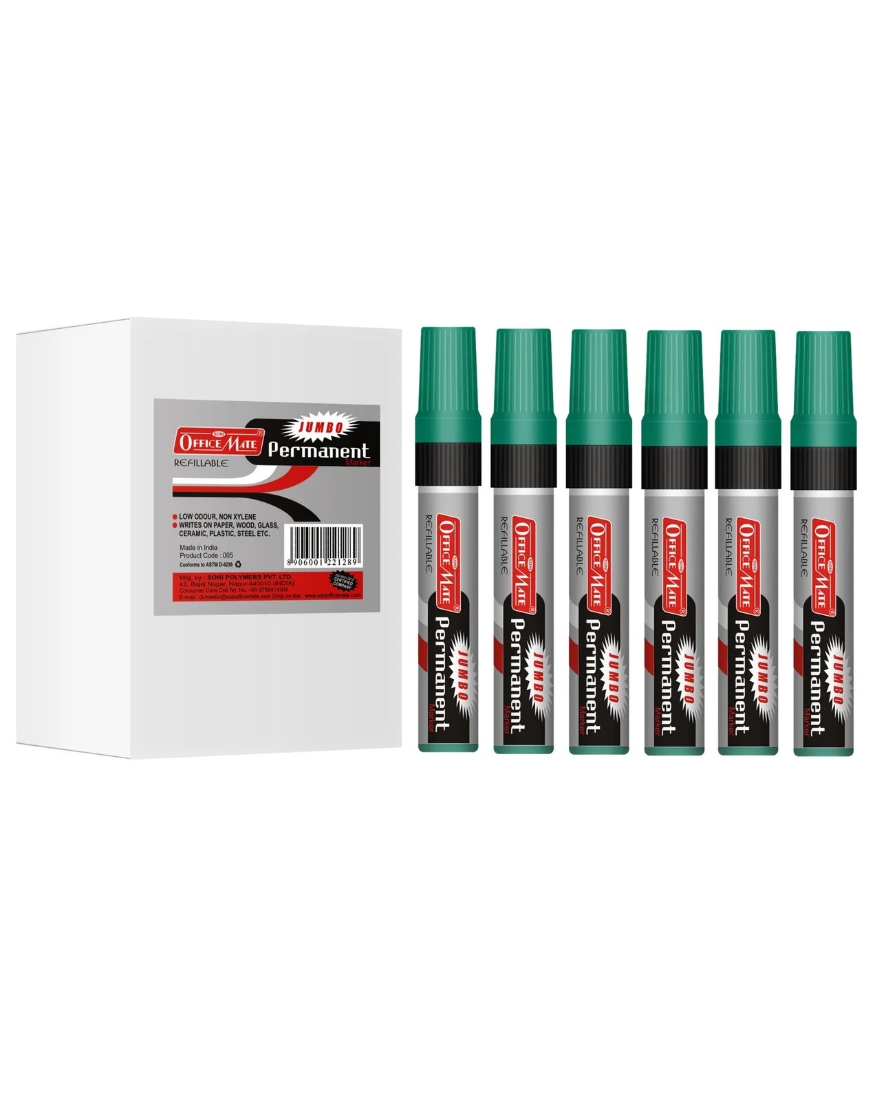 Jumbo Permanent Markers (6 pcs), Extra-Wide Tip, Versatile Use, Quick-Drying, Multi-Surface Marker