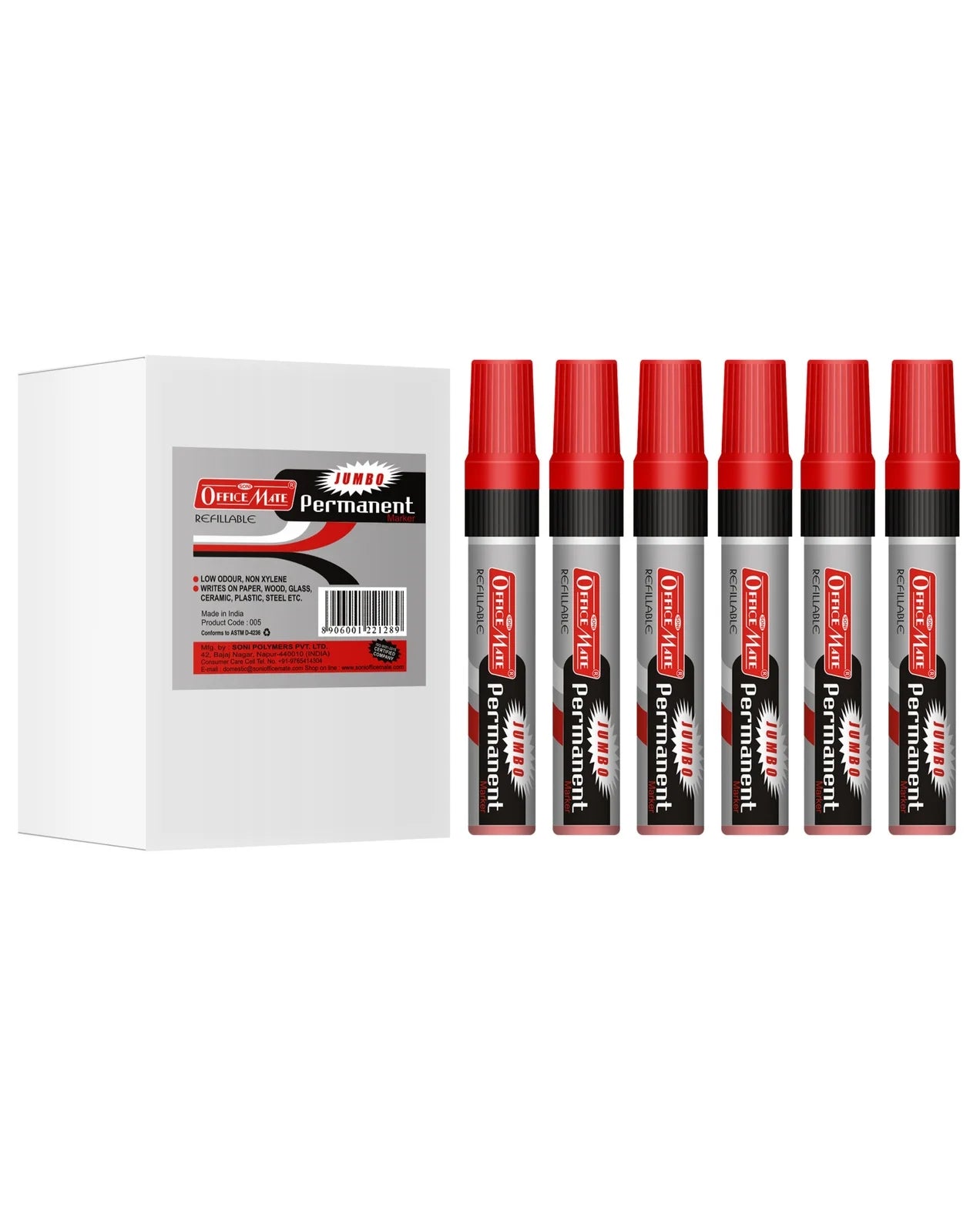 Jumbo Permanent Markers (6 pcs), Extra-Wide Tip, Versatile Use, Quick-Drying, Multi-Surface Marker