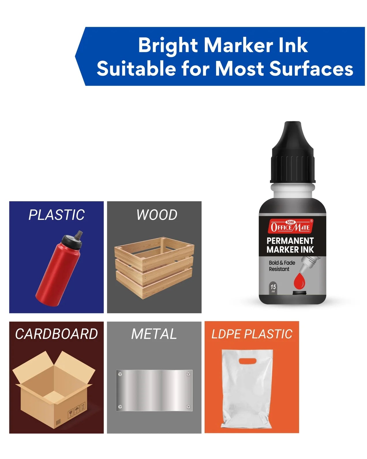 Permanent Marker Refill Ink - 15ml, Quick-Drying, Vibrant Colors