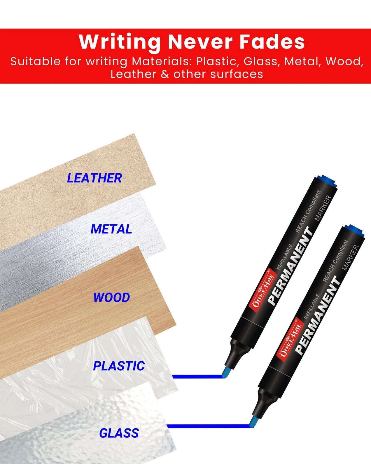 Regular Permanent Markers (Anti-Roll Cap), (10 pcs), Versatile Use, Quick-Drying, Multi-Surface Markers