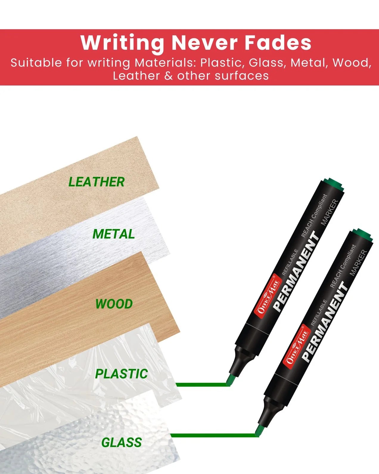 Regular Permanent Markers (Anti-Roll Cap), (10 pcs), Versatile Use, Quick-Drying, Multi-Surface Markers