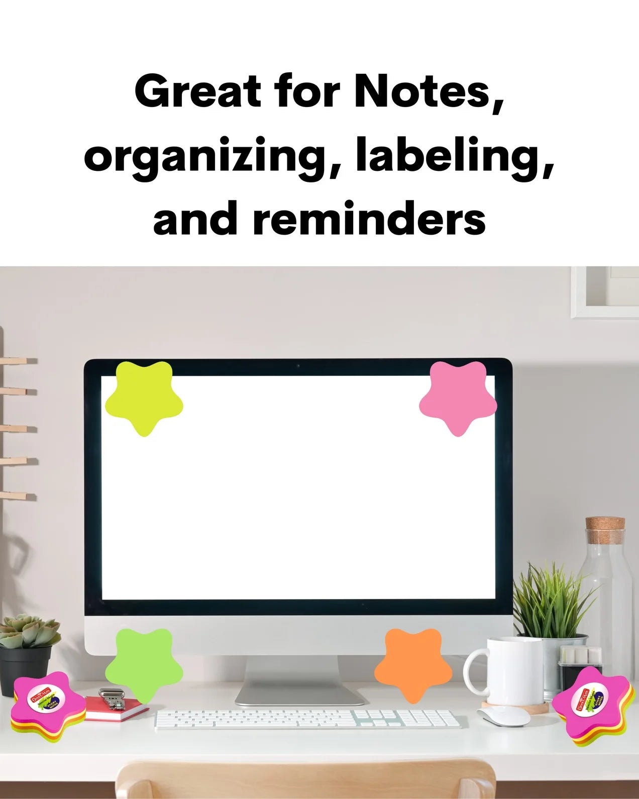 Multi-Shape Fluorescent Sticky Notes – 100 Sheets, Bright and Colourful Designs, Effective Note-Taking & Organizing