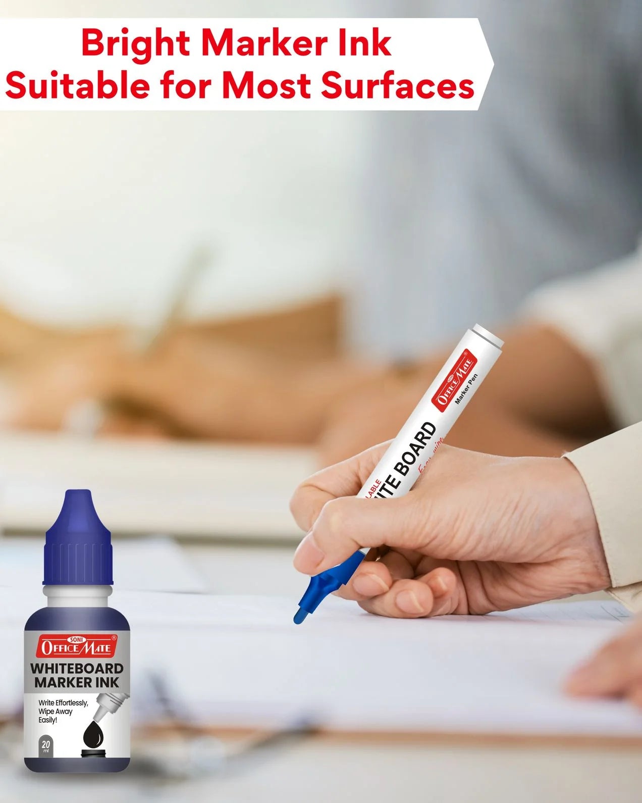 Whiteboard Combo (4 Whiteboard Markers + 4 Marker Inks) Vibrant Colours, Eco-friendly, Easy Wipe