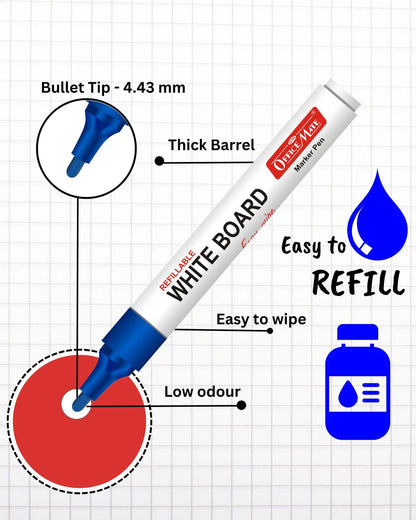 Whiteboard Marker (10 pcs), Vibrant Colours, Eco-friendly, Easy Wipe