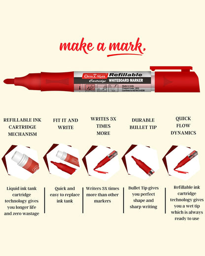 Whiteboard Markers with Refillable Cartridges (Pack of 4) – Eco-Friendly, Lasts Longer