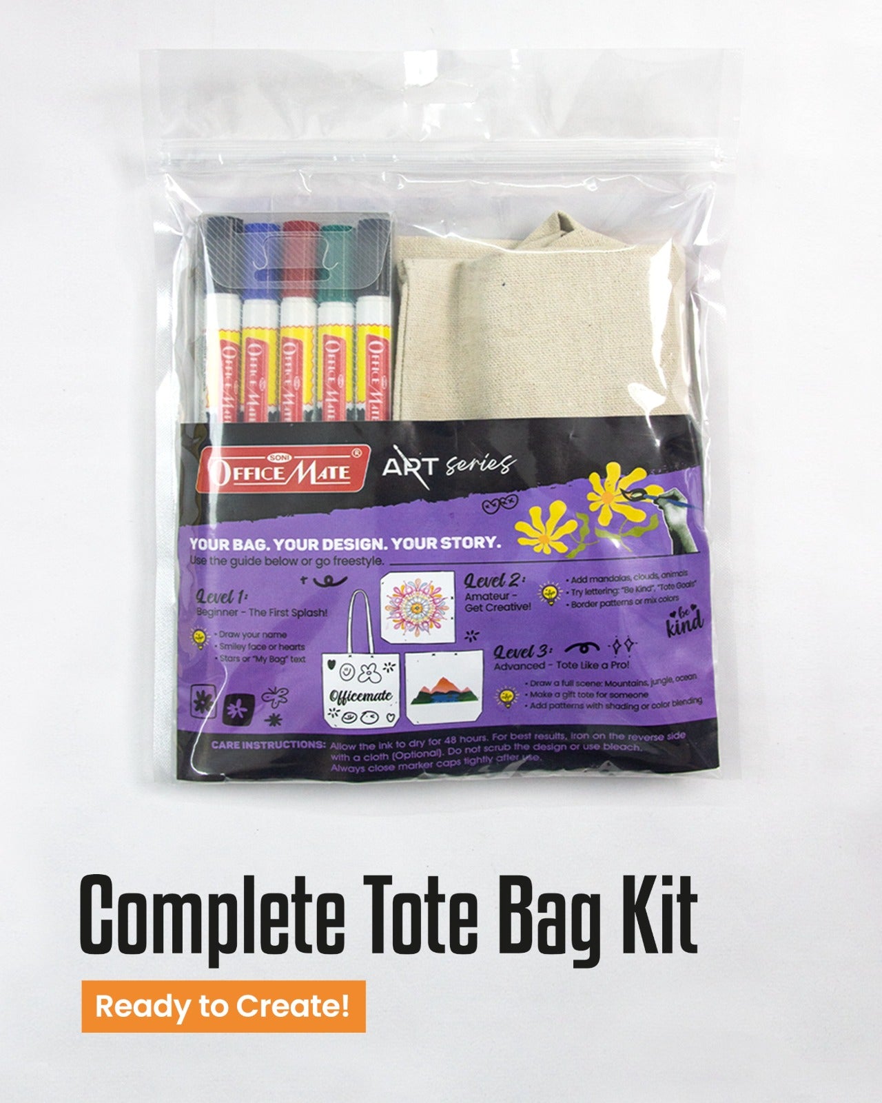 DIY Tote Bag Kit, DIY Art & Craft Kit for Kids, Students & Adults, Safe, Washable & Fun for Home, School, or Gifting