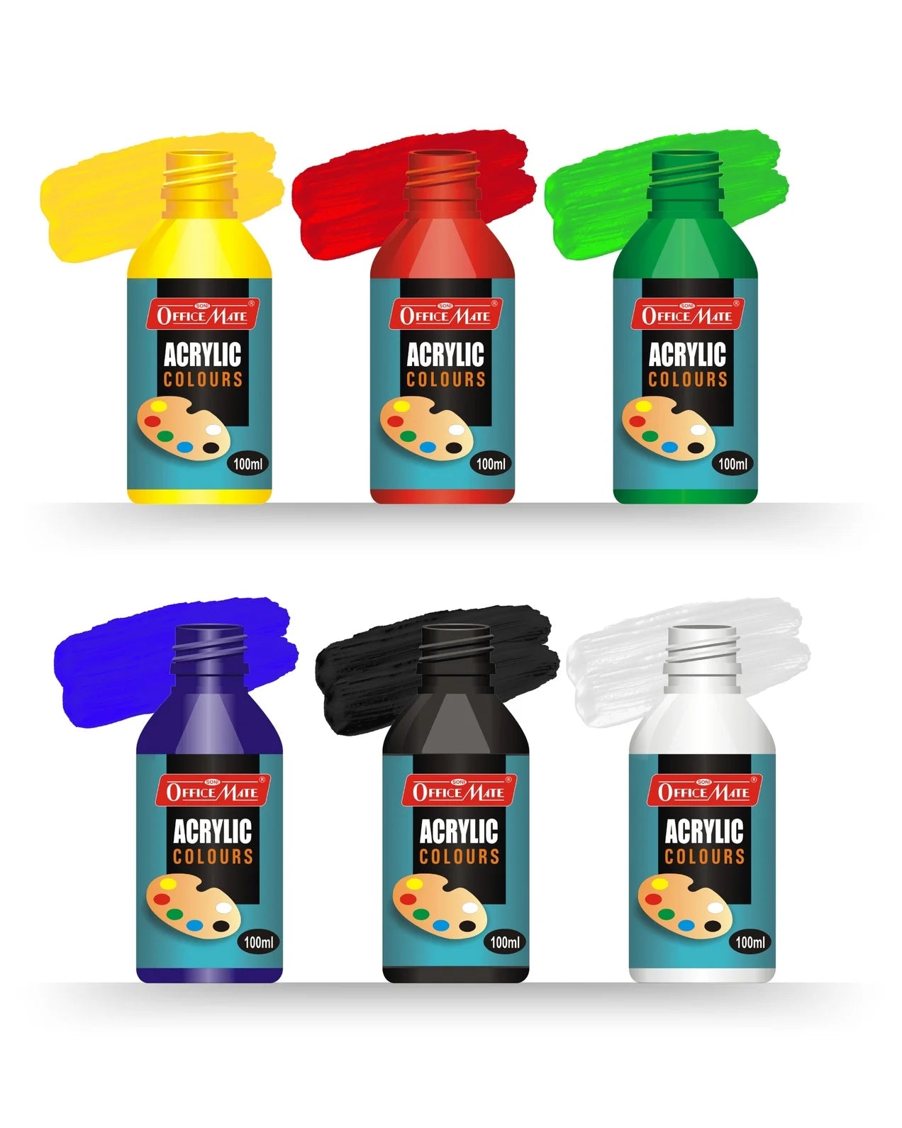 Acrylic Paint Colors (100ml) – Pack of 6, Vibrant Colours, Fast Drying