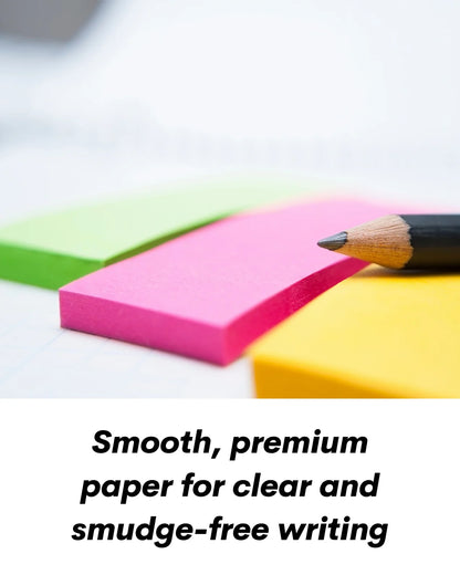 Fluorescent Sticky Note Pads – 100 Sheets (25mm x 76mm x 3), Bookmarks, Text Highlighter