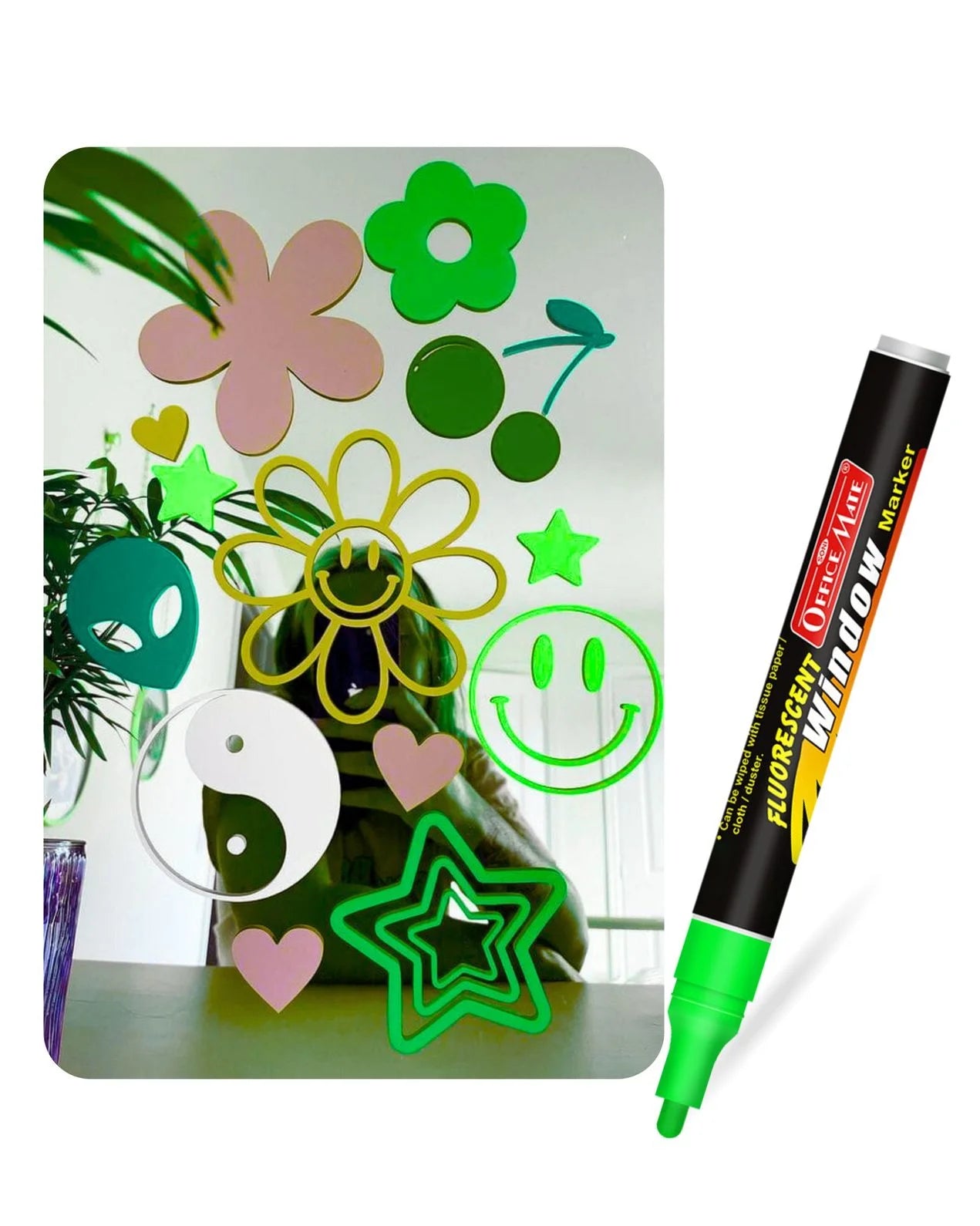 Fluorescent Window Marker /Chalk Marker - Bright, Bold, Easy Erase