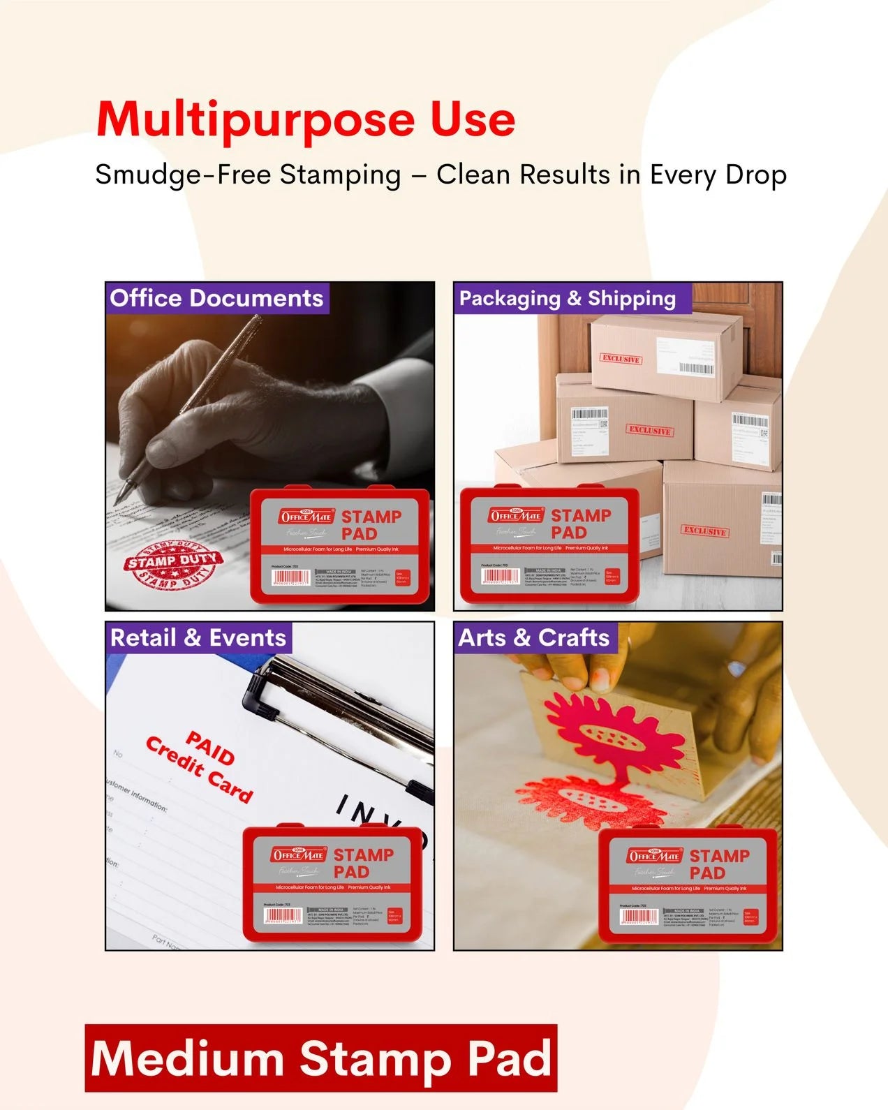 Stamp Pad – Red, Long-Lasting Impressions, Quick-Drying Ink for Any Project