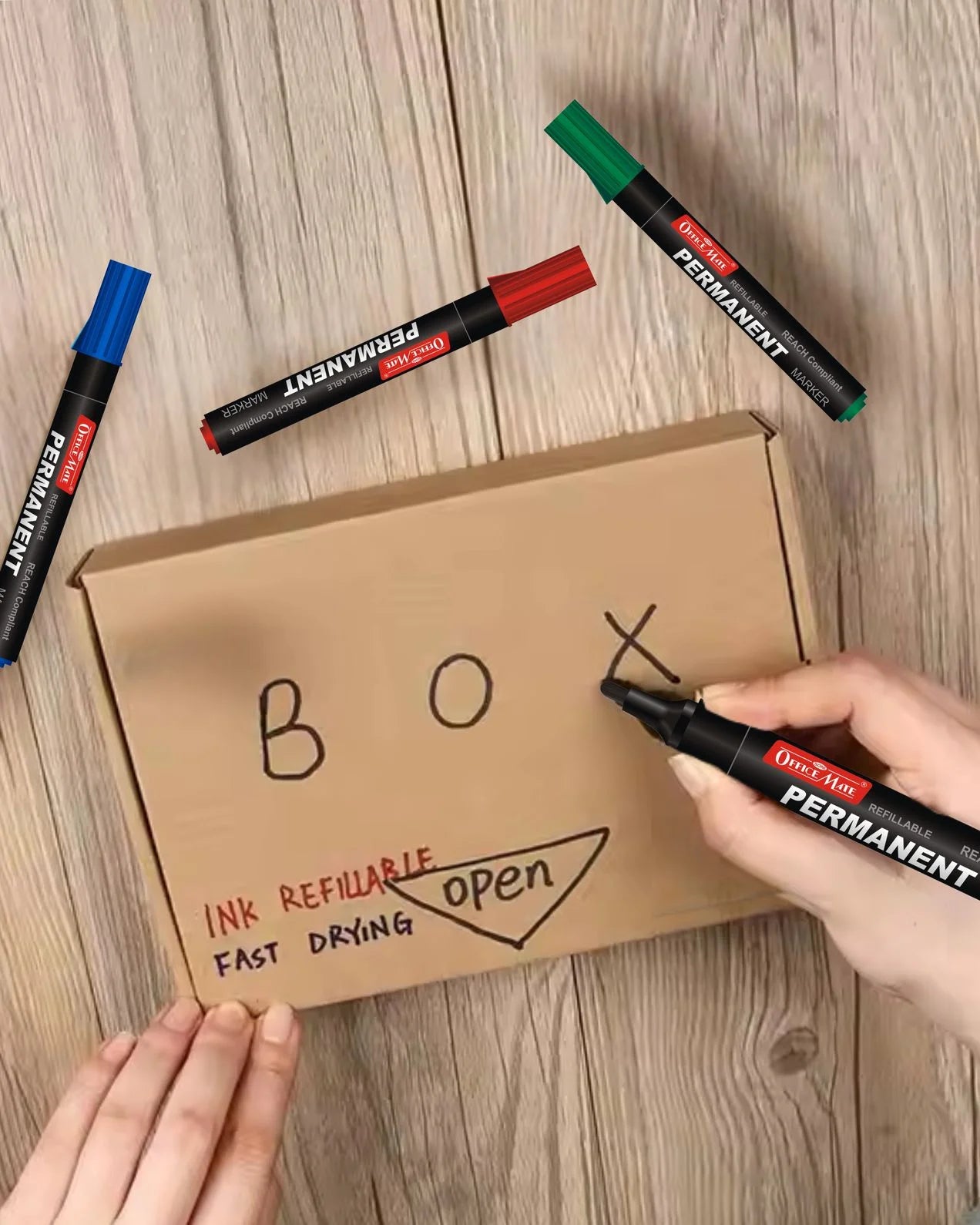 Regular Permanent Markers (Anti-Roll Cap), (10 pcs), Versatile Use, Quick-Drying, Multi-Surface Markers