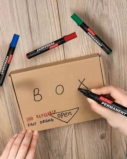 Regular Permanent Markers (Anti-Roll Cap), Assorted Colour (4 pcs), Versatile Use, Quick-Drying, Multi-Surface Markers