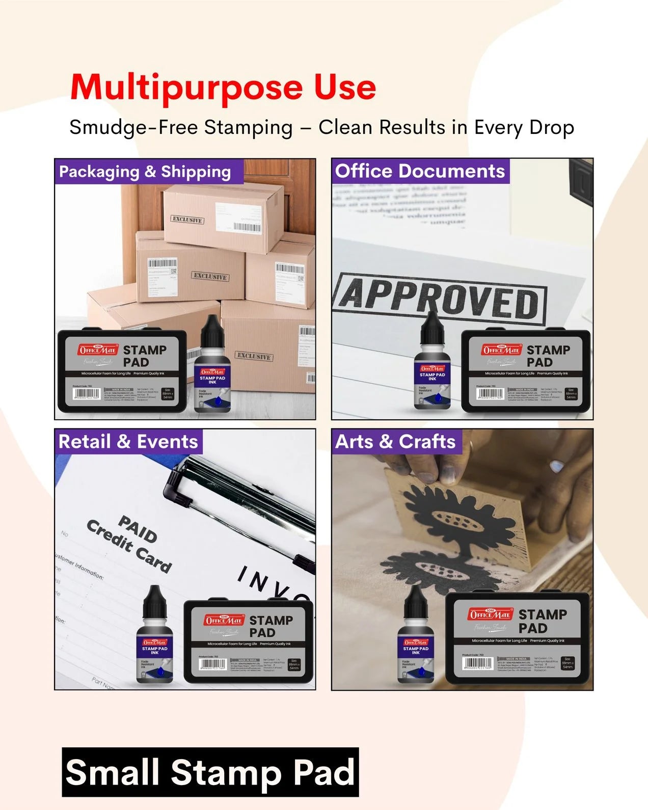 Stamp Pad Combo (4 Stamp Pads + 4 Inks), Long-Lasting Impressions, Quick-Drying Ink for Any Project