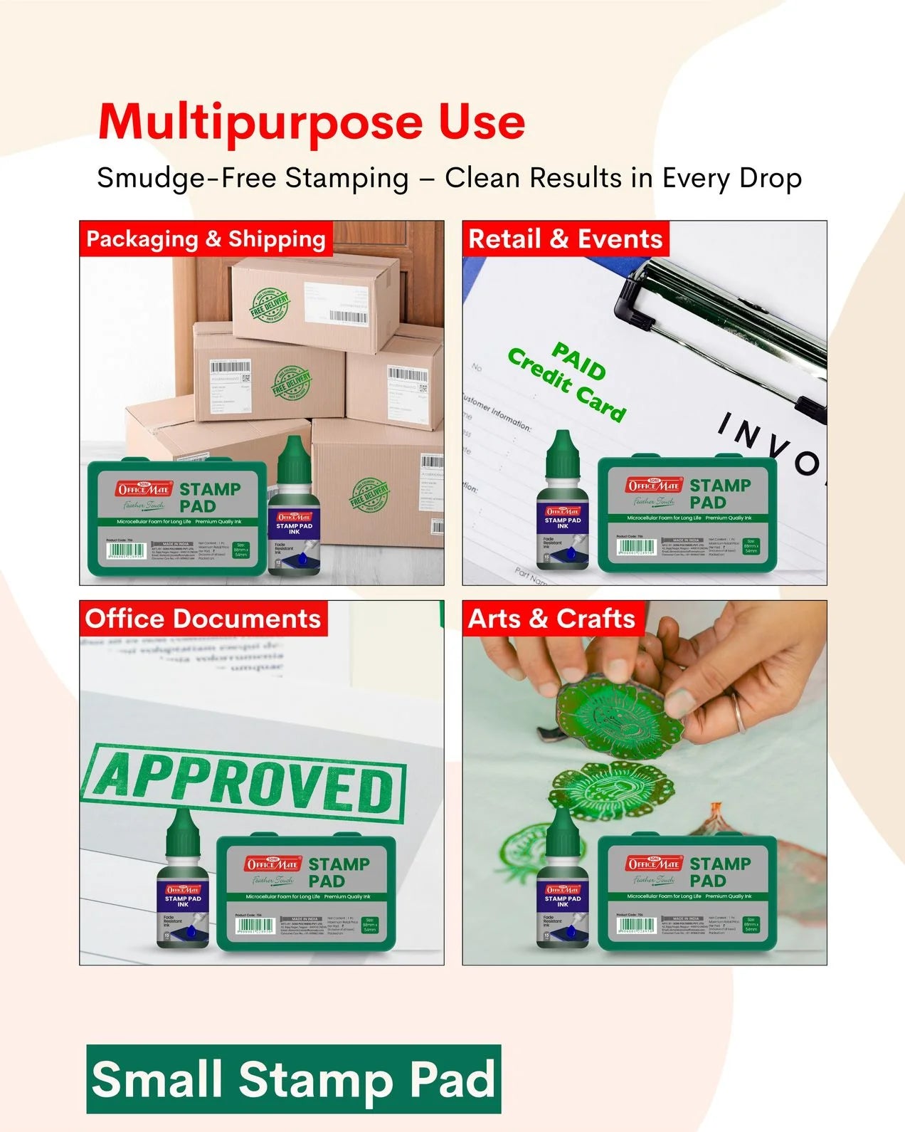 Stamp Pad Combo (4 Stamp Pads + 4 Inks), Long-Lasting Impressions, Quick-Drying Ink for Any Project