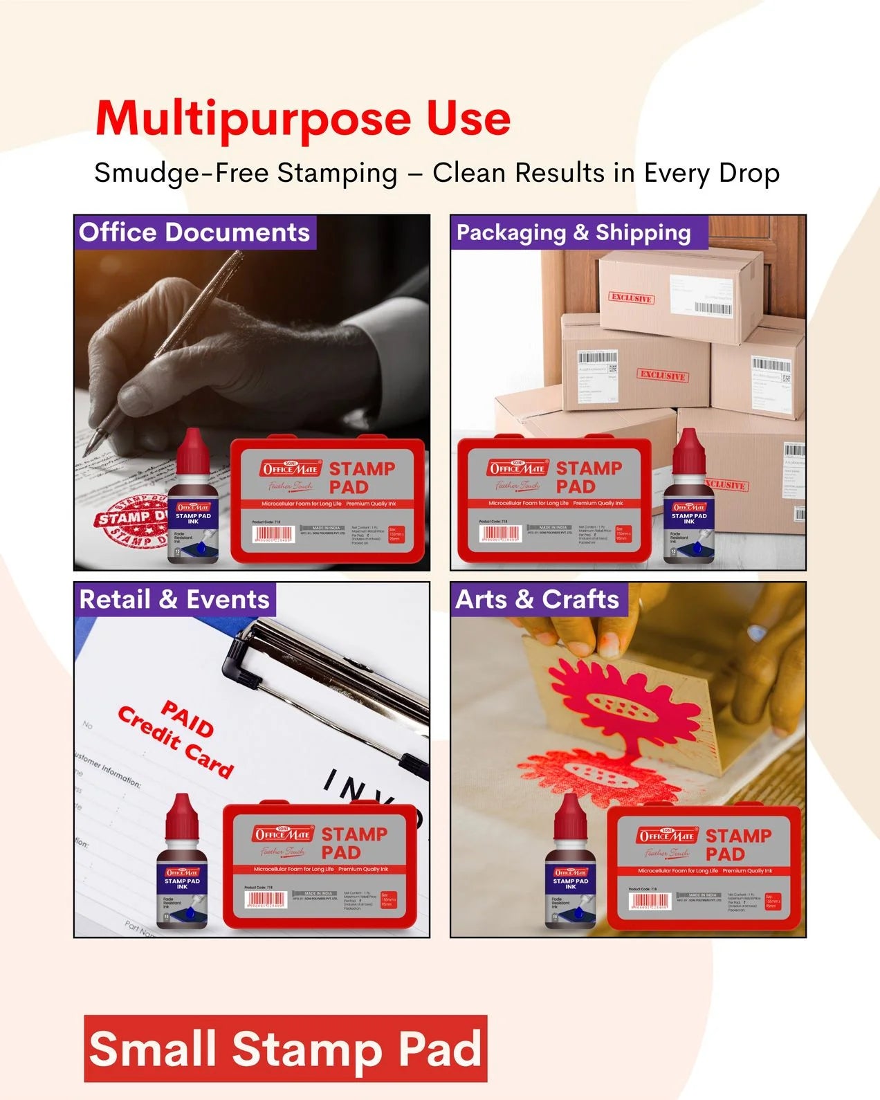 Stamp Pad Combo (4 Stamp Pads + 4 Inks), Long-Lasting Impressions, Quick-Drying Ink for Any Project