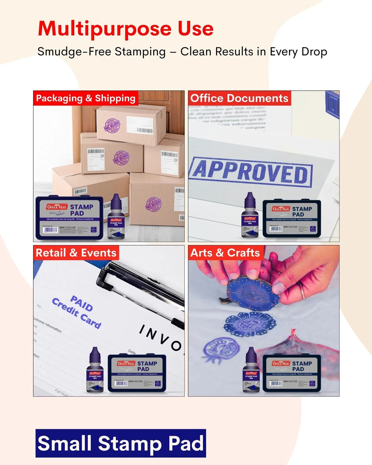 Stamp Pad Combo (4 Stamp Pads + 4 Inks), Long-Lasting Impressions, Quick-Drying Ink for Any Project