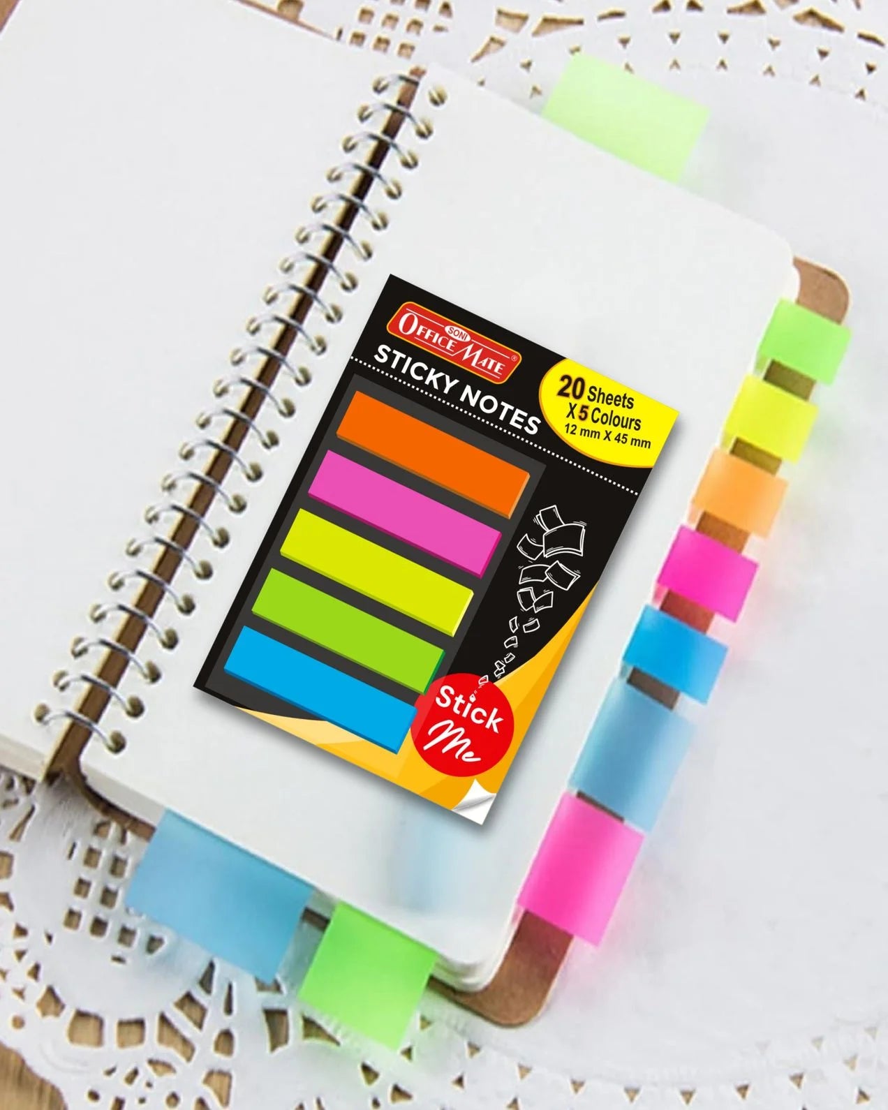 Transparent Sticky Notes (12mm X 45mm X 20 Sheets X 5 Colors), Bookmarks, Text Highlighter