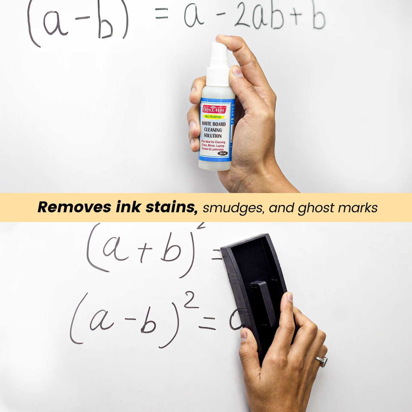 Whiteboard Cleaning Combo – 2 Refillable Markers, 15ml Ink & 2-Slot Duster, Easy Writing & Effortless Erasing for Office & School