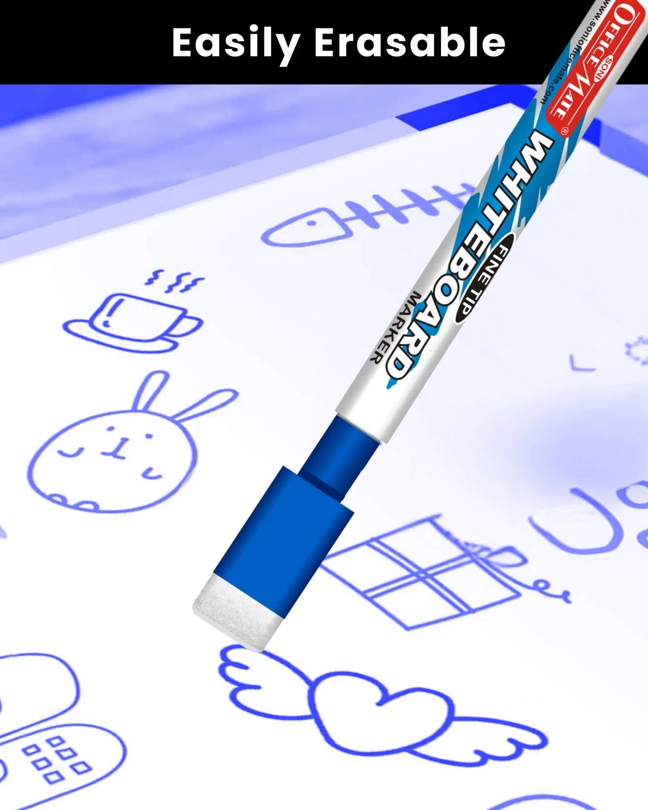 Fine Tip Whiteboard Marker with Duster (10pcs), Extra Precision, Bright Colours, Easy Wipe