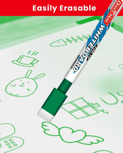 Fine Tip Whiteboard Marker with Duster (10pcs), Extra Precision, Bright Colours, Easy Wipe