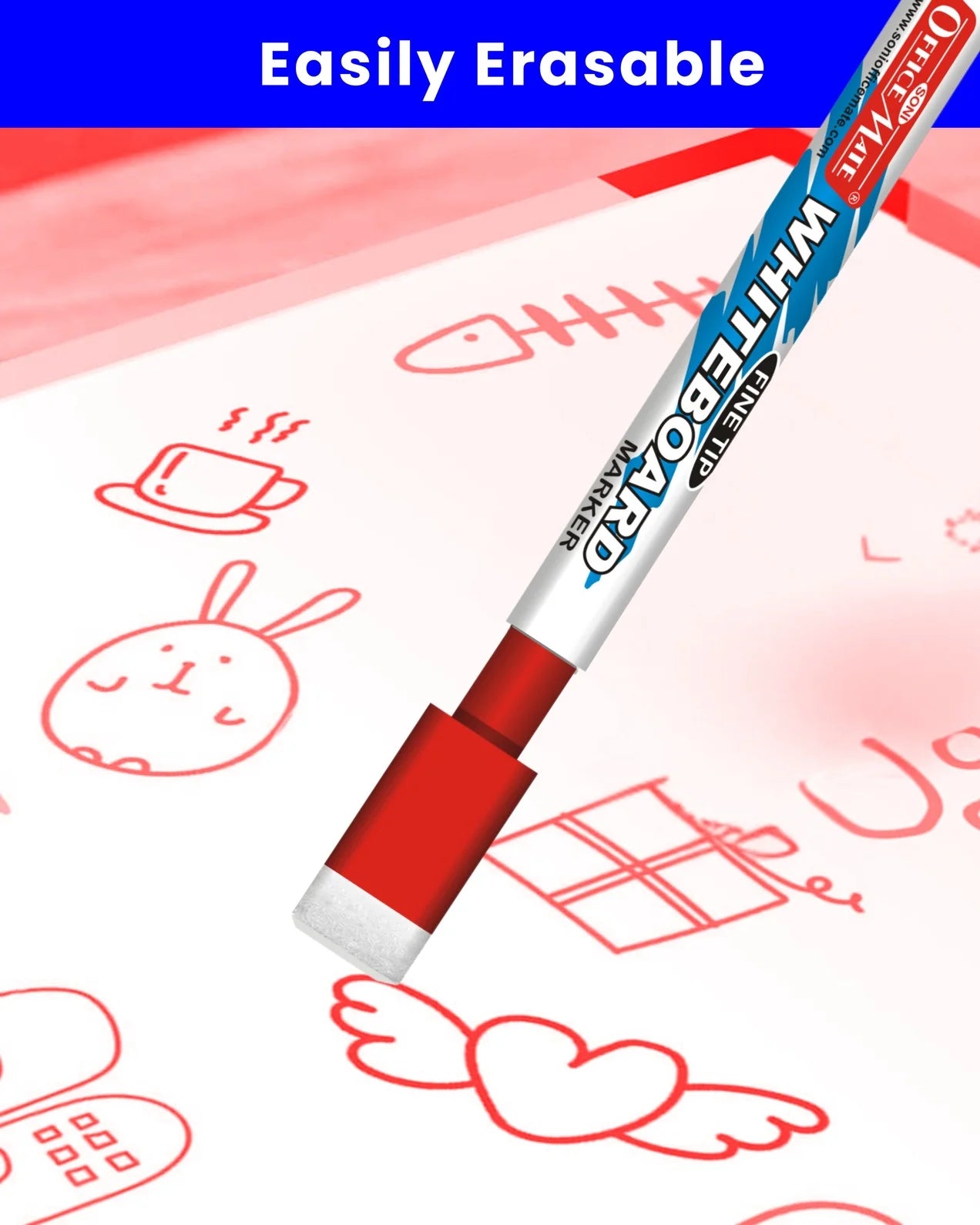 Fine Tip Whiteboard Marker with Duster (10pcs), Extra Precision, Bright Colours, Easy Wipe