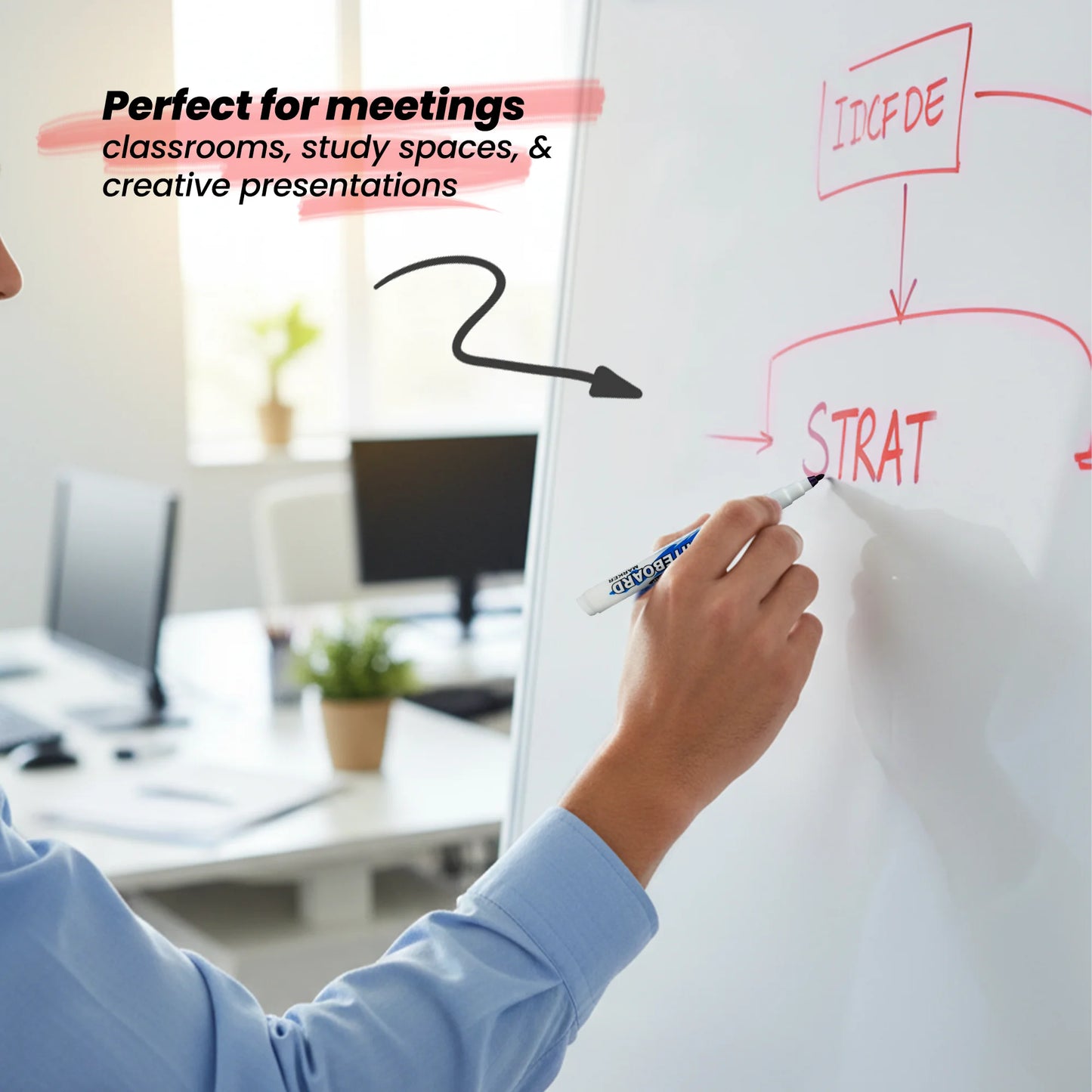 Fine Tip Whiteboard Marker with Duster (10pcs), Extra Precision, Bright Colours, Easy Wipe