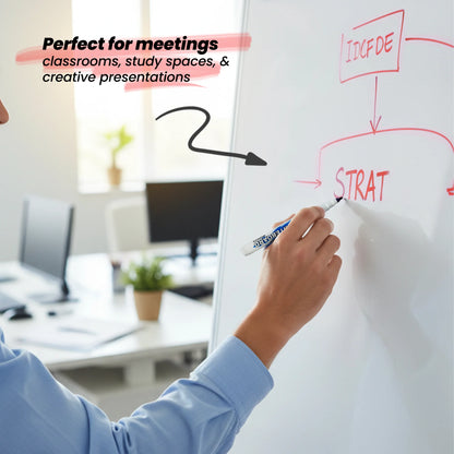 Fine Tip Whiteboard Marker with Duster (10pcs), Extra Precision, Bright Colours, Easy Wipe