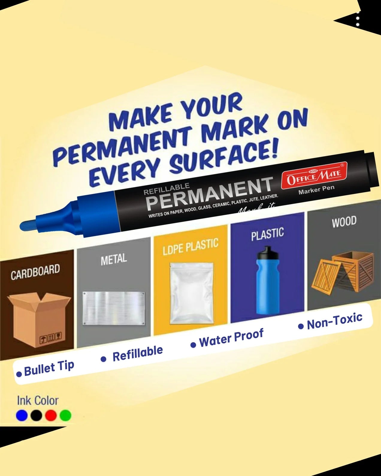 Permanent Combo (4 Permanent Markers + 4 Permanent Markers Inks) Versatile Use, Quick-Drying, Multi-Surface Markers