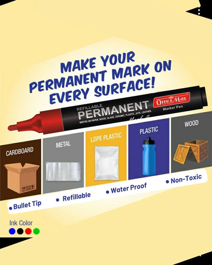 Permanent Combo (4 Permanent Markers + 4 Permanent Markers Inks) Versatile Use, Quick-Drying, Multi-Surface Markers