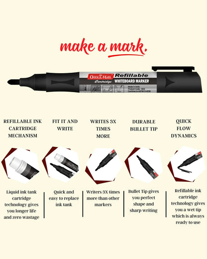 Refillable Cartridges Whiteboard Markers Combo (4 Cartridges Whiteboard Markers + 4 Cartridges) Vibrant Colours, Eco-Friendly, Lasts Longer