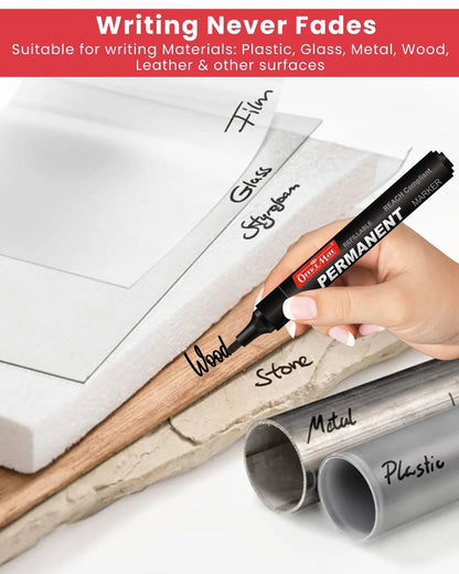 Regular Permanent Markers (Anti-Roll Cap), (10 pcs), Versatile Use, Quick-Drying, Multi-Surface Markers