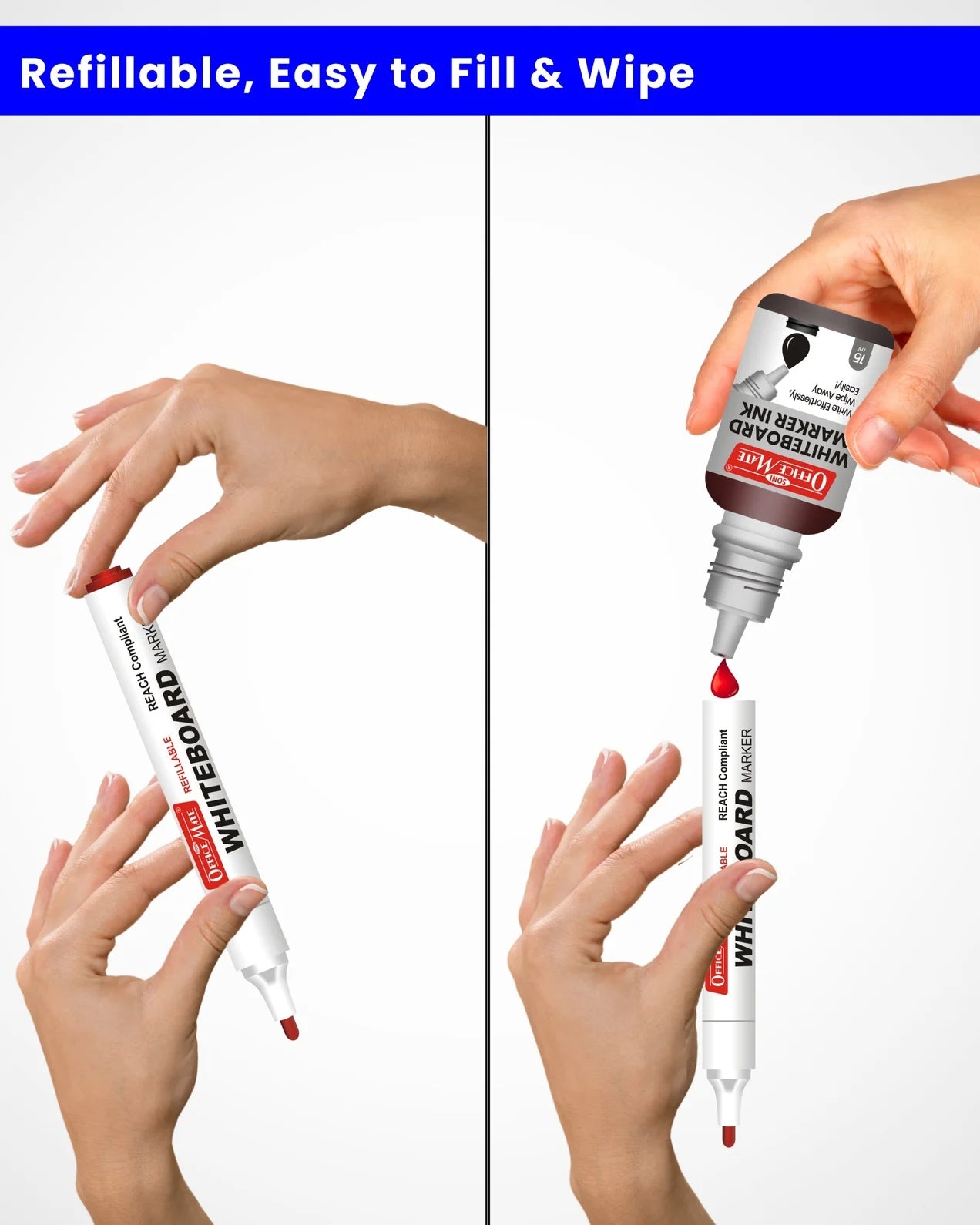 Regular Whiteboard Marker with Duster on cap ( 10 pcs ), Vibrant Colours, Eco-friendly, Easy Wipe