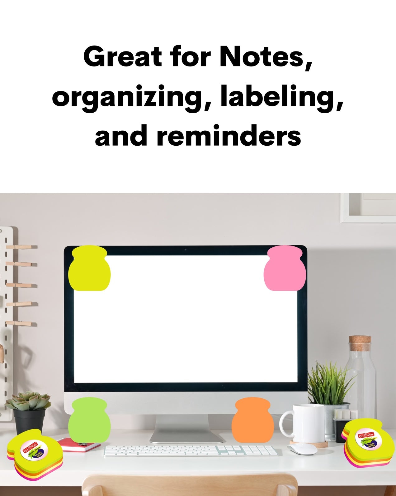 Multi-Shape Fluorescent Sticky Notes – 100 Sheets, Bright and Colourful Designs, Effective Note-Taking & Organizing