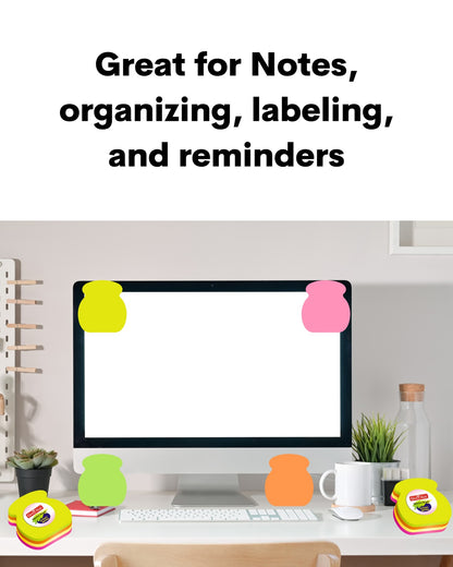 Multi-Shape Fluorescent Sticky Notes – 100 Sheets, Bright and Colourful Designs, Effective Note-Taking & Organizing