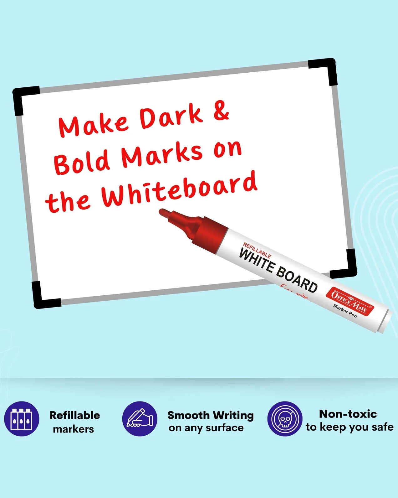 Refillable Whiteboard Markers – Vibrant Colours, Eco-friendly, Easy Wipe