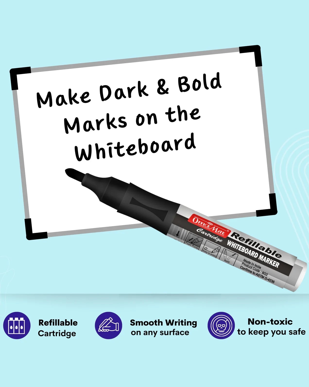 Refillable Cartridges Whiteboard Markers Combo (4 Cartridges Whiteboard Markers + 4 Cartridges) Vibrant Colours, Eco-Friendly, Lasts Longer