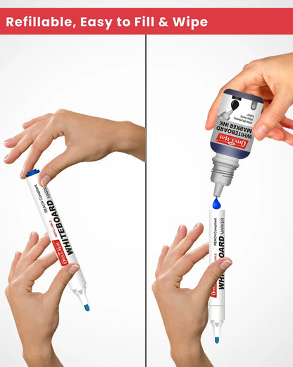 Regular Whiteboard Marker with Duster on cap ( 10 pcs ), Vibrant Colours, Eco-friendly, Easy Wipe