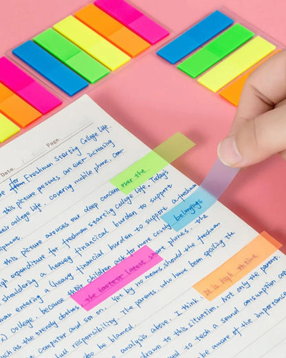 Transparent Sticky Notes (12mm X 45mm X 20 Sheets X 5 Colors), Bookmarks, Text Highlighter